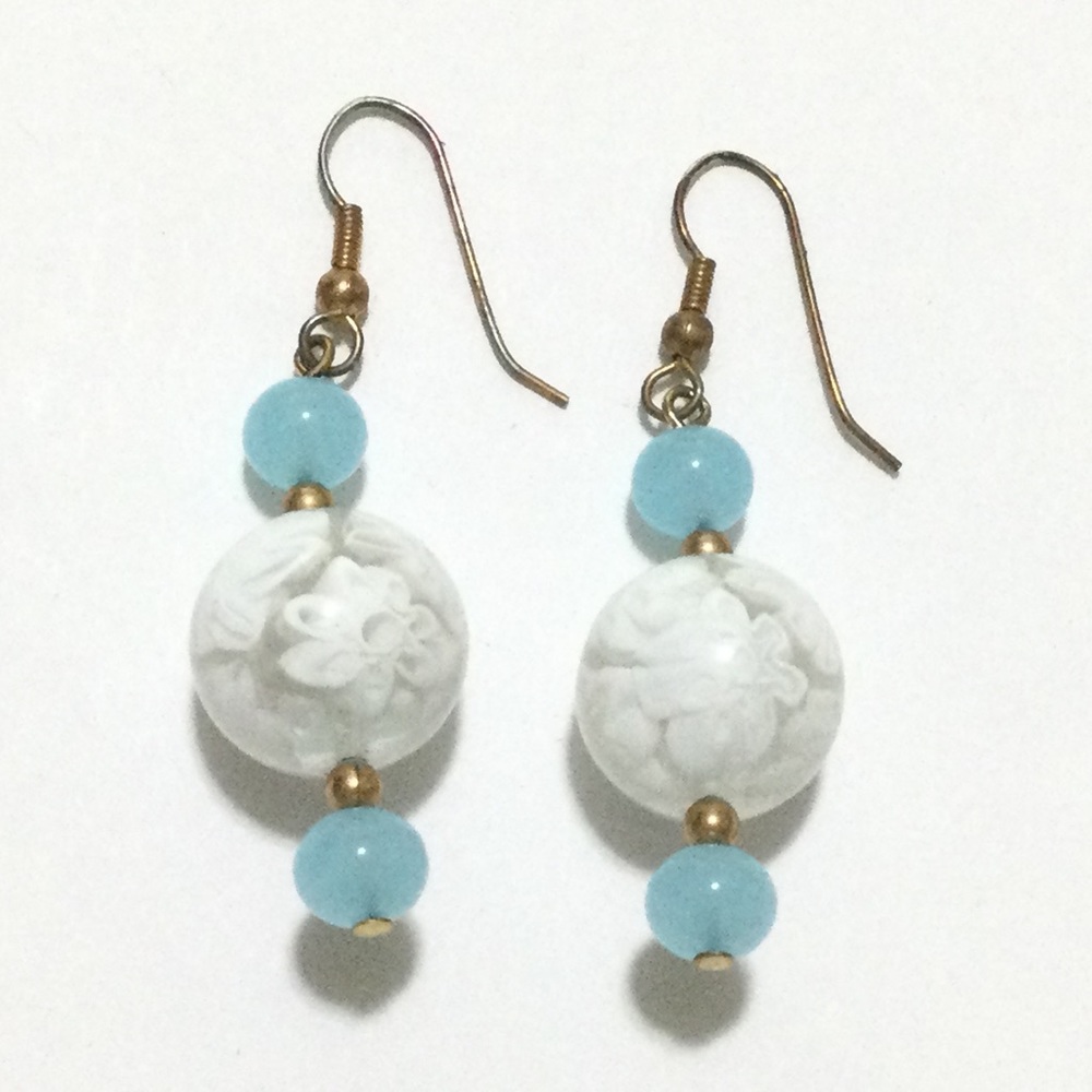 Venetian Bead Earrings - White and Blue